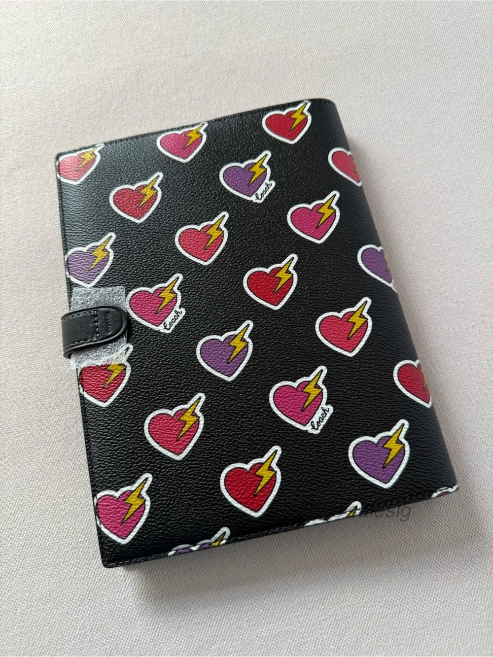 NWT Coach Heart Bolt Print Notebook w/ Insert & Planner Black/Red CW543